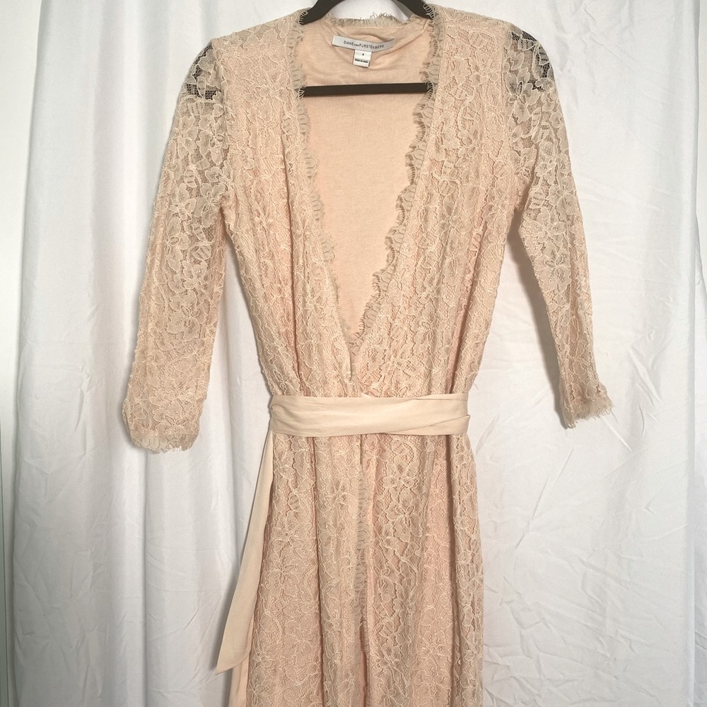 | DVF | Delicate Lace Wrap Dress